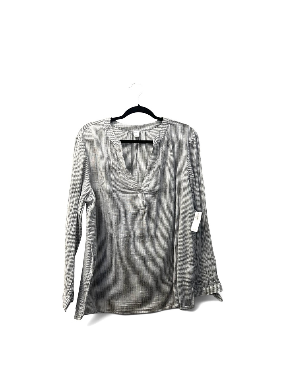 NWT Old Navy Linen Cotton Pinstriped Popover Long Sleeve Top